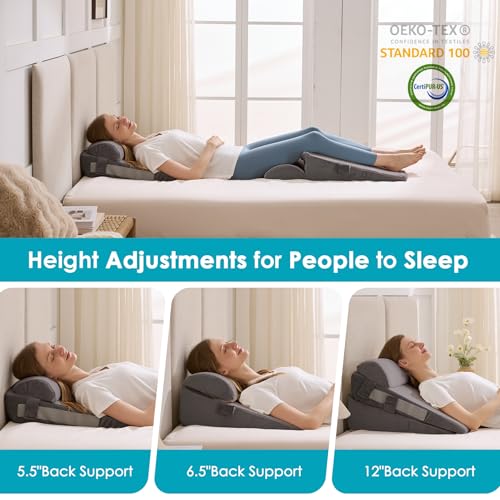 WGAKCED 3Pcs Wedge Pillow Set for After Surgery,Acid Reflux Relief, Adjustable Bed Wedge Pillows for Sleeping,Anti Snore, Memory Foam Triangle Pillow for Back&Neck&Shoulder Pain Relief, Grey - Image 3