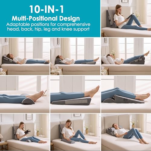 WGAKCED 3Pcs Wedge Pillow Set for After Surgery,Acid Reflux Relief, Adjustable Bed Wedge Pillows for Sleeping,Anti Snore, Memory Foam Triangle Pillow for Back&Neck&Shoulder Pain Relief, Grey - Image 4