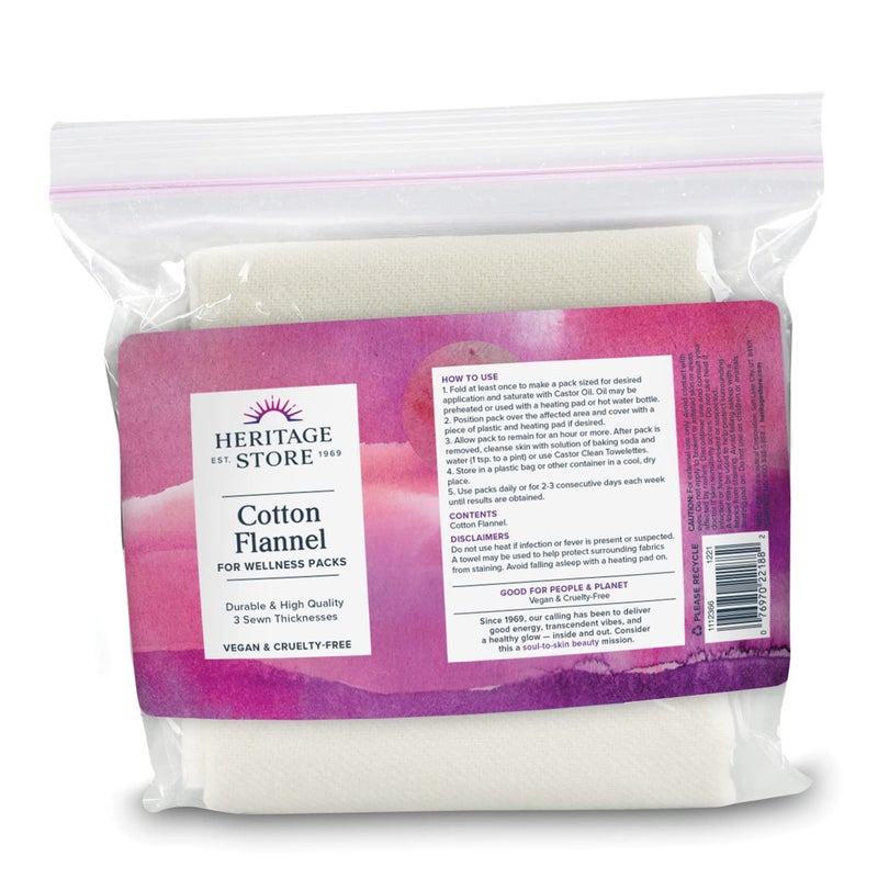 HERITAGE STORE Cotton Flannel - Castor Oil Pack Wrap - Soft, Reusable Cotton Flannel Fabric for Castor Oil Packs, Castor Oil Compress for Abdomen, Joints, 60-Day Guarantee, Vegan, Cruelty Free 13x15in - Image 1