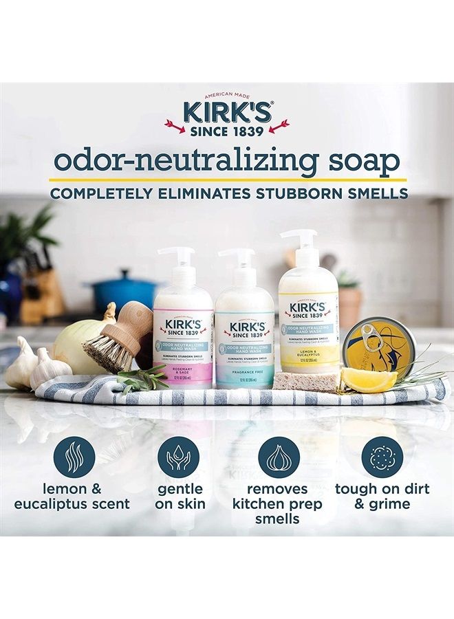 Kirk's Odor-Neutralizing Clean Hand Soap Castile Liquid Soap Pump Bottle | Moisturizing & Hydrating Kitchen Hand Wash | Lemon & Eucalyptus Scent | 12 Fl Oz. Bottle | 4-Pack - Image 2