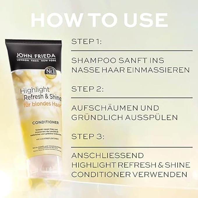 John Frieda HIGHLIGHT REFRESH & SHINE - CONDITIONER FOR BLONDE HAIR - GIVES NEW SHINE AND INTENSIFIES THE LUMINOSITY OF HIGHLIGHTS, 250 ML - Image 3