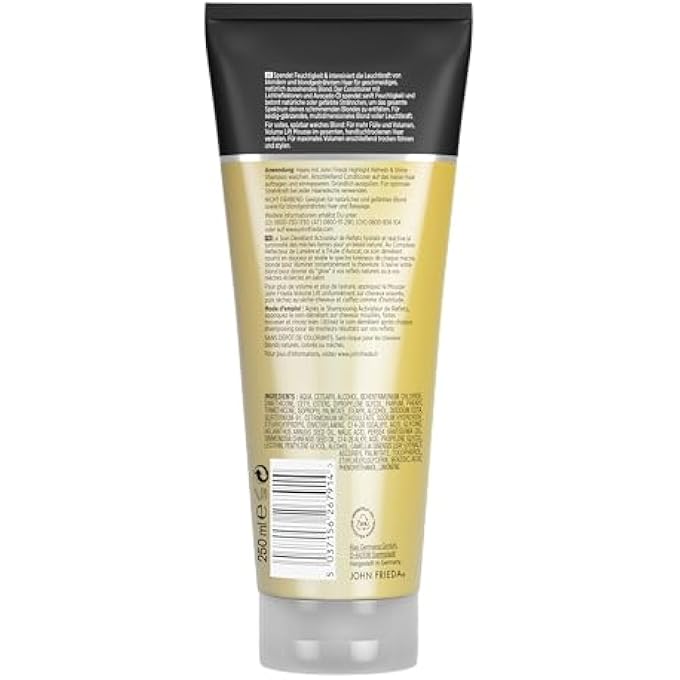 John Frieda HIGHLIGHT REFRESH & SHINE - CONDITIONER FOR BLONDE HAIR - GIVES NEW SHINE AND INTENSIFIES THE LUMINOSITY OF HIGHLIGHTS, 250 ML - Image 2