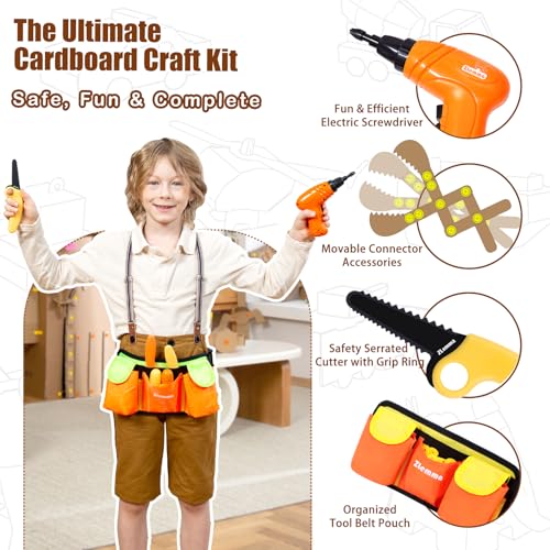 ZLemma Kids Cardboard Construction Tool Set with Electric Drill  Tool Belt 258PCS STEM Building Kit for Creative Craft Projects Educational DIY Engineering Toy for Boys  Girls - Image 5