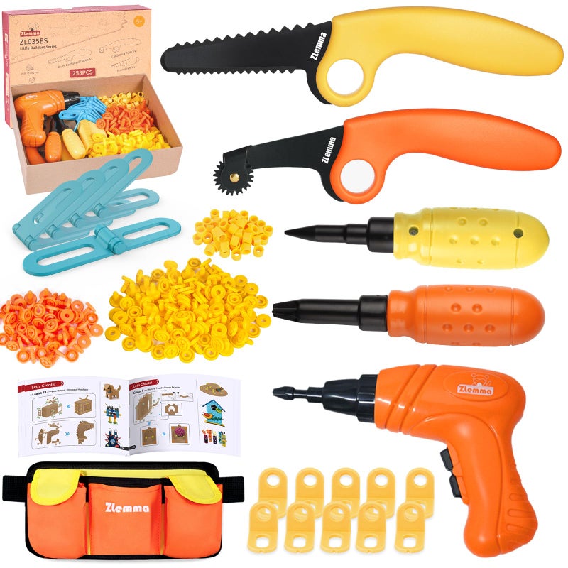 ZLemma Kids Cardboard Construction Tool Set with Electric Drill  Tool Belt 258PCS STEM Building Kit for Creative Craft Projects Educational DIY Engineering Toy for Boys  Girls - Image 3