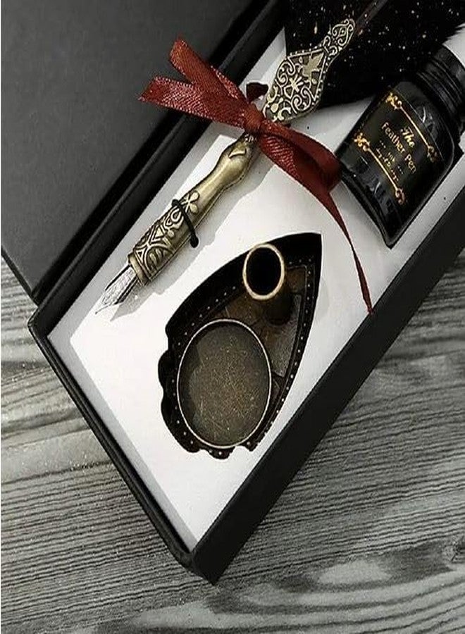 Mforall Feather Pen Set with Ink Bottle and Pen Stand, Antique Calligraphy Writing Quill Dip Pen, 2 Replacement Nibs, Unique Vintage Luxury Pen Gift Sets (Black) - Image 4