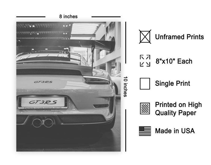 Poster Master Luxury Car Print - Automobile Design - Black and White Photography - Car Enthusiast Transportation Illustration - Great Garage or Bedroom Decor - 8x10 UNFRAMED Wall Decor - Image 2