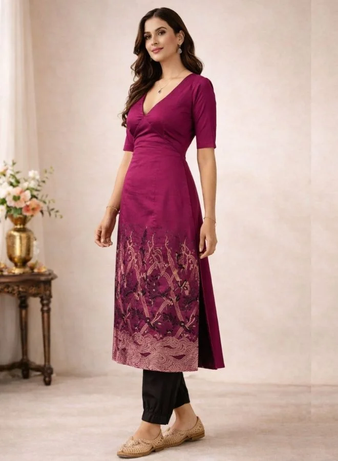 Abhishti  Cotton Zari Jacquard Kurta with Back Cut-out and Tie-Up Paired with Pathani Pants for Women | Best Price UAE