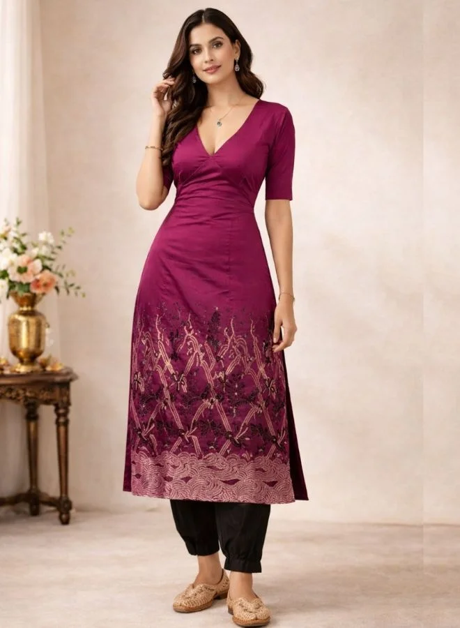 Cotton Zari Jacquard Kurta with Back Cut-out and Tie-Up Paired with Pathani Pants