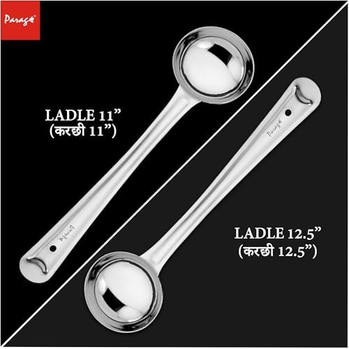 Parage 3 Pieces Stainless Steel Ladle Set for Kitchen Cooking and Serving, Pack of 3, Karchi/Soup Ladle/Kalchun, Silver (Size: 12.5 inches x 1, 11 inches x 2) - Image 5
