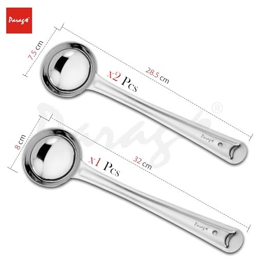 Parage 3 Pieces Stainless Steel Ladle Set for Kitchen Cooking and Serving, Pack of 3, Karchi/Soup Ladle/Kalchun, Silver (Size: 12.5 inches x 1, 11 inches x 2) - Image 2