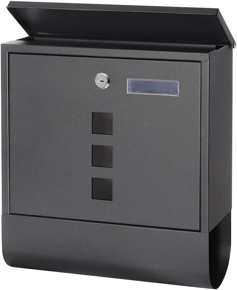Parrency Locking Mailbox Wall Mount, Black Mailboxes with Secure Key Lock and Newspaper Compartment, Key Lock Drop Box Large Capacity with Galvanized Cover and Rust-Proof Metal Mailbox,11.8 x 13.2 x 3.5 Inch - Image 1