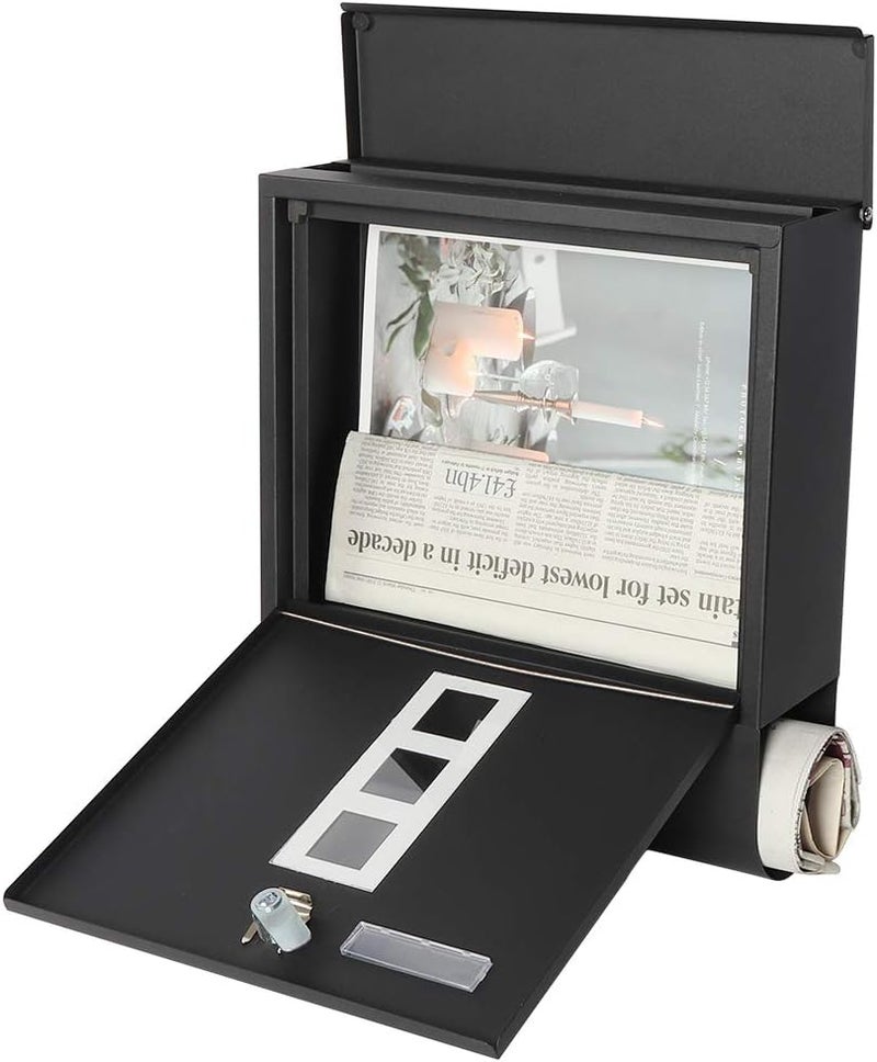 Parrency Locking Mailbox Wall Mount, Black Mailboxes with Secure Key Lock and Newspaper Compartment, Key Lock Drop Box Large Capacity with Galvanized Cover and Rust-Proof Metal Mailbox,11.8 x 13.2 x 3.5 Inch - Image 3