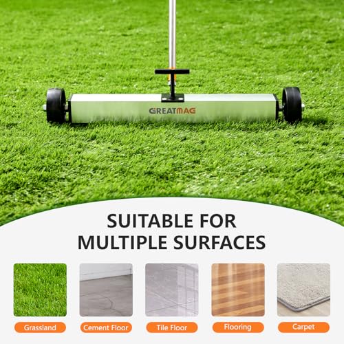 GREATMAG Rolling Magnetic Sweeper Magnetic Pickup Tool Magnetic Sweeper with Wheels Nail Magnet Sweeper 17 inch Heavy-duty Magnetic Lawn Yard Sweeper, Capacity with Quick & Release - Image 5