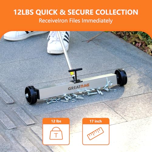GREATMAG Rolling Magnetic Sweeper Magnetic Pickup Tool Magnetic Sweeper with Wheels Nail Magnet Sweeper 17 inch Heavy-duty Magnetic Lawn Yard Sweeper, Capacity with Quick & Release - Image 4