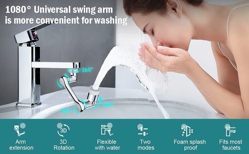 CLINTON ملحق صنبور لمغسلة المطبخ، ملحق صنبور قابل للتكيف لسهولة الاستخدام رأس صنبور مطبخ/حمام عالمي (1080° دوران قابل للتعديل (FE02)) - Image 5