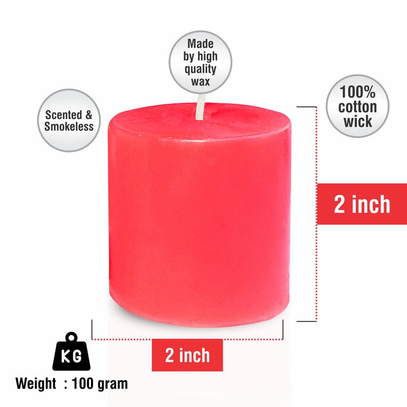 Pure Source India Paraffin Wax Scented Pillar Candles for Home Decor Smokeless & Dripless Candle (Rose - Red) Set of 3. - Image 3