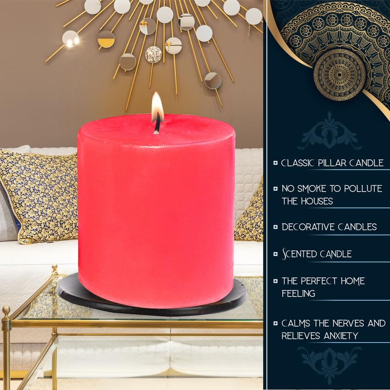 Pure Source India Paraffin Wax Scented Pillar Candles for Home Decor Smokeless & Dripless Candle (Rose - Red) Set of 3. - Image 4