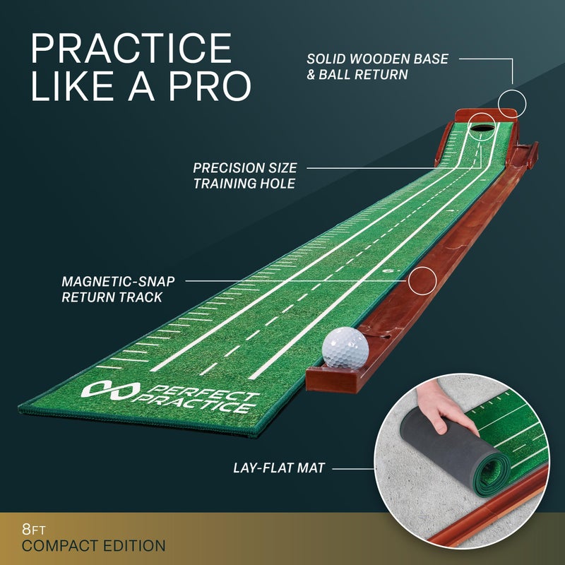 PERFECT PRACTICE PERFECT PRACTICE Compact Putting Mat - Indoor Golf Putting Green w/Reduced-Sized Hole - Putting Matt for Indoors and Outdoors Practice - Golf Training Aid for Home - Golf Accessories & Gifts for Men - Image 2