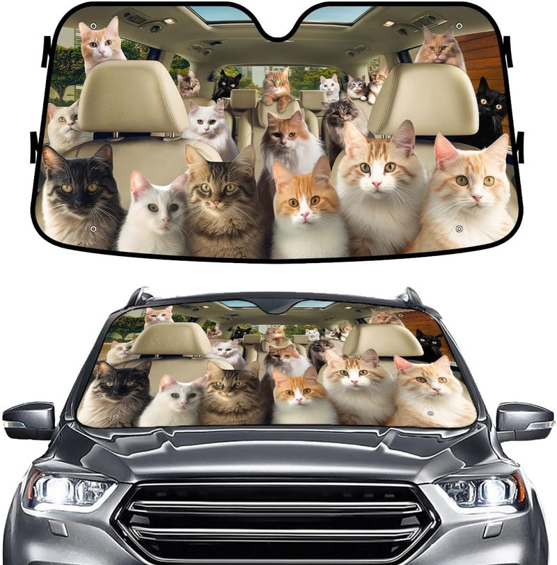 GENANY Cat Group Funny Windshield Sun Shade for Car SUV Truck (55x30 Inches) - Image 1