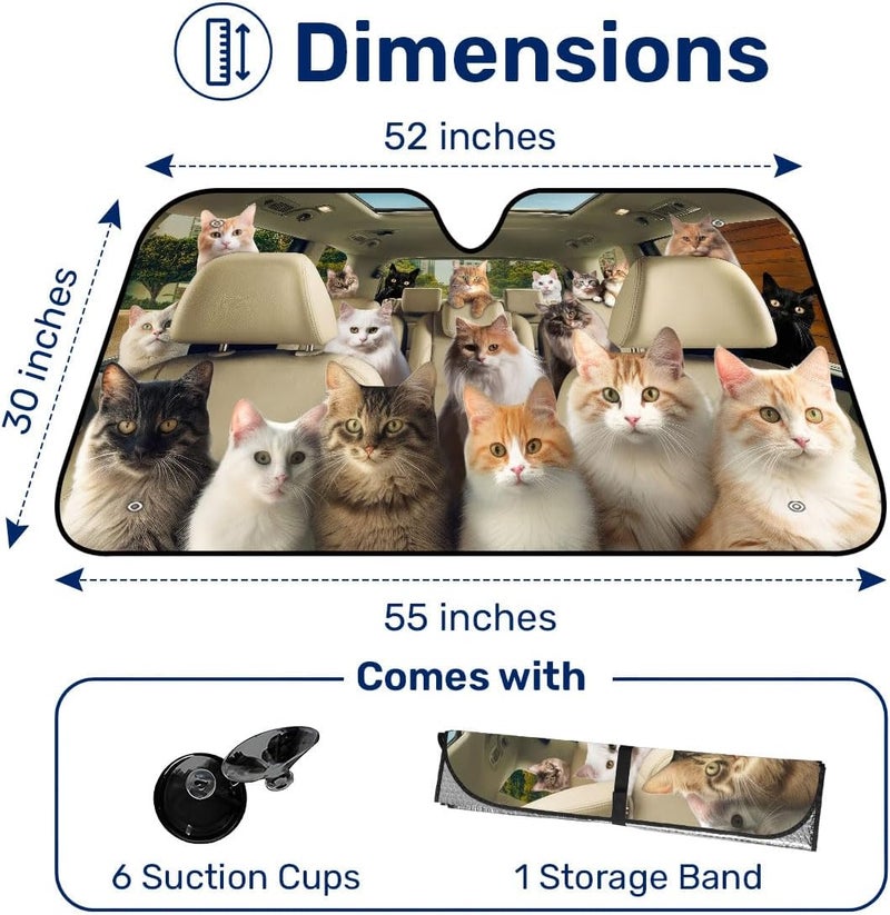 GENANY Cat Group Funny Windshield Sun Shade for Car SUV Truck (55x30 Inches) - Image 2