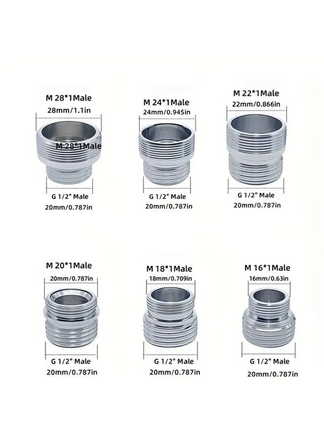 مجموعة محولات صنبور 6PC ملولبة إلى G 1/2 بوصة ذكر متعددة الأحجام العالمية - Image 1