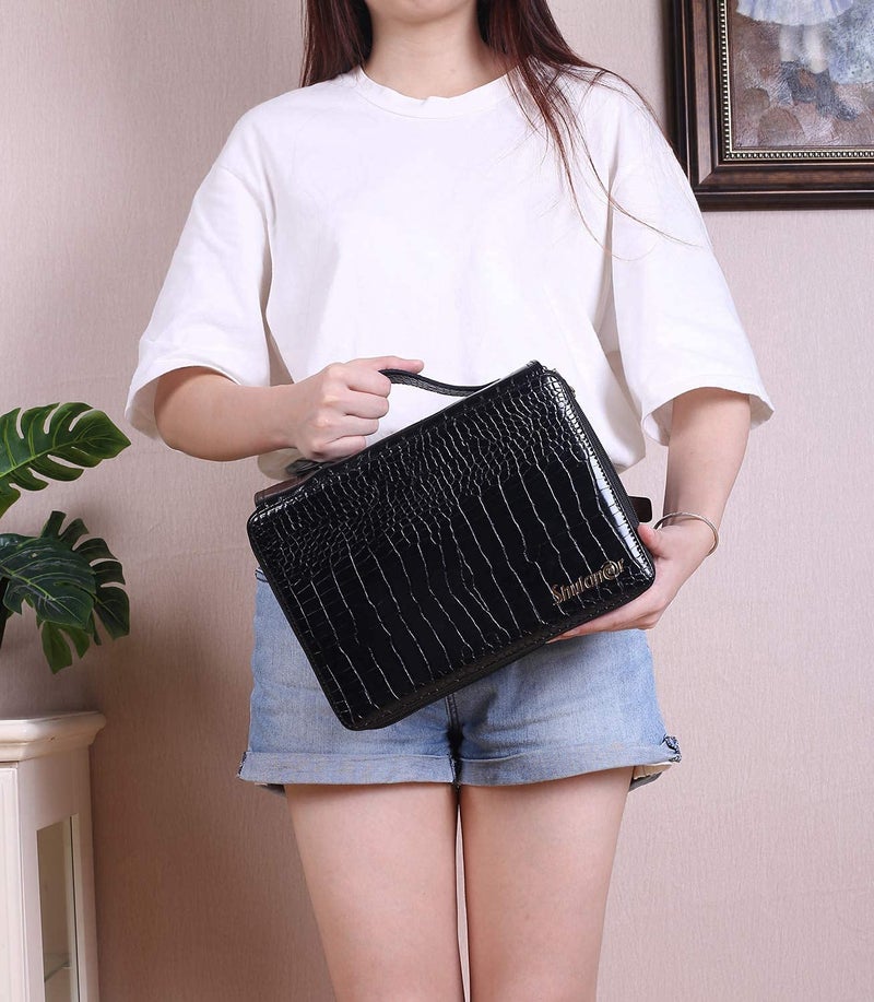 Shulaner 250 Slots Colored Pencil Case Organizer with Zipper PU Leather Large Capacity Pen Holder Bag for Artist Croco Blue - Image 5