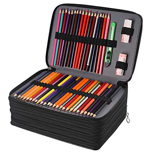 Shulaner 250 Slots Colored Pencil Case Organizer with Zipper PU Leather Large Capacity Pen Holder Bag for Artist Croco Blue - Image 3