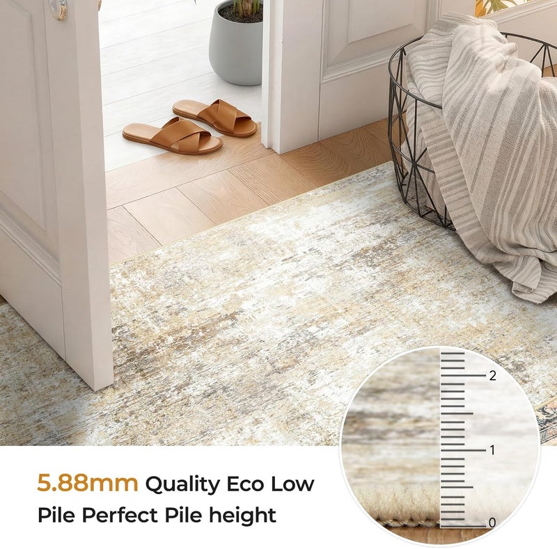 INOVADAY Rugs for Living Room, Machine Washable Rug 270 * 360cm Modern Abstract Polyester Carpet, Soft Short Pile, Non-Slip Large Rugs for Bedroom & Dining Room, NeutralBrown - Image 3