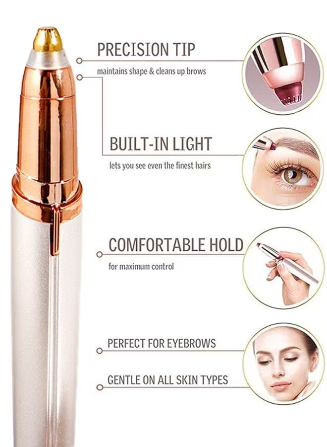HTKCRX Eyebrow Hair Remover, Rechargeable Electric Eyebrow Trimmer with LED Light, Portable Facial Painless Hair Removal for Face, for Upper and Lower Lip, Chin, Neck, Cheeks, and Eyebrows - Champagne Gold - Image 2