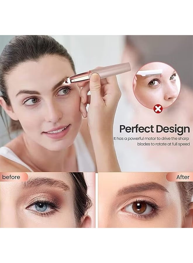 HTKCRX Eyebrow Hair Remover, Rechargeable Electric Eyebrow Trimmer with LED Light, Portable Facial Painless Hair Removal for Face, for Upper and Lower Lip, Chin, Neck, Cheeks, and Eyebrows - Champagne Gold - Image 4