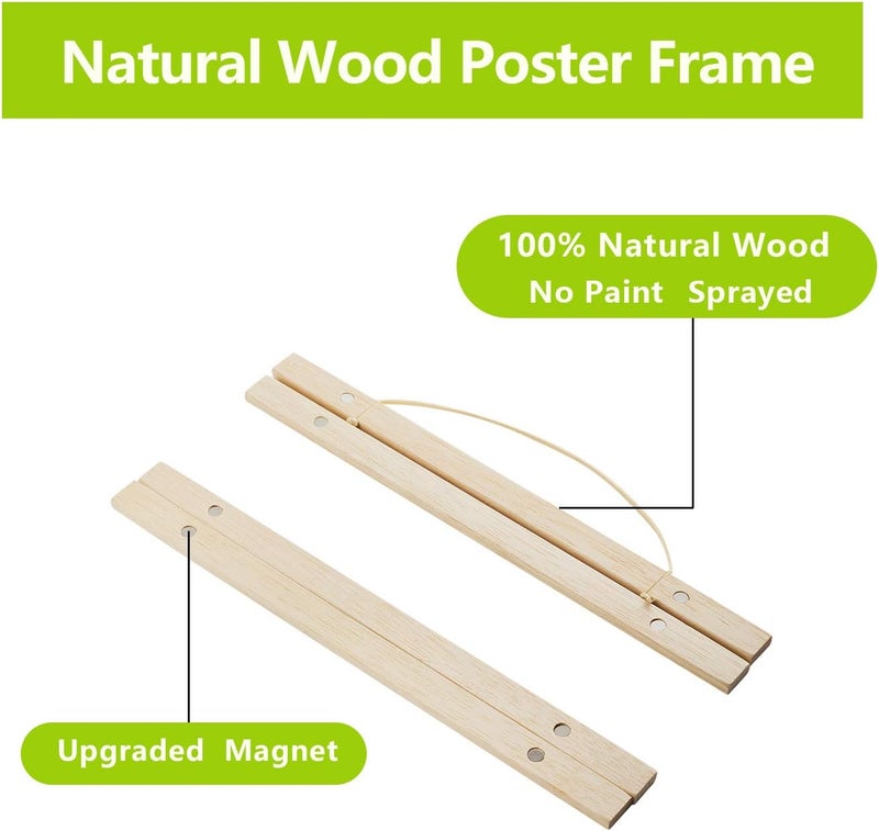 Radezon 17 inch Wide Magnetic Poster Hanger Frame, 17x22 17x24 17x11 Wood Frame for Posters, Prints, Photos, Pictures, Maps, Scrolls, and Artwork - Wall Hanging Wooden Frame - Image 2