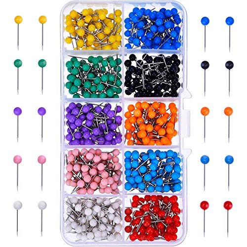 Outus 500 Pieces Map Push Pins Map Tacks Plastic Round Head Tacks with Steel Points Multicolor 18 Inch