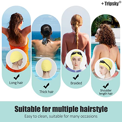 Tripsky Silicone Swim Cap,Comfortable Bathing Cap Ideal for Curly Short Medium Long Hair, Swimming Cap for Women and Men, Shower Caps Keep Hairstyle Unchanged (Light Yellow) - Image 2