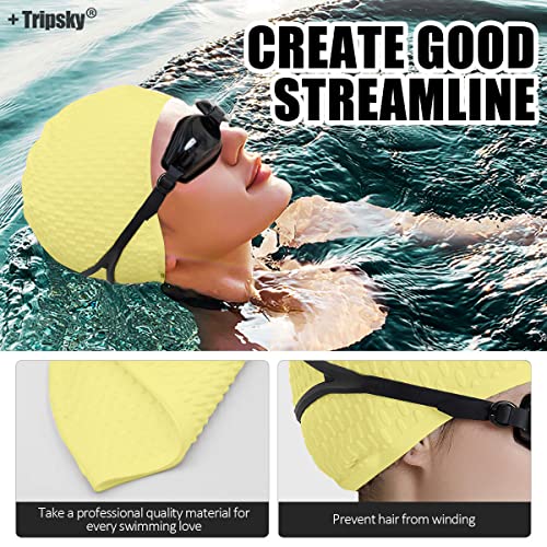 Tripsky Silicone Swim Cap,Comfortable Bathing Cap Ideal for Curly Short Medium Long Hair, Swimming Cap for Women and Men, Shower Caps Keep Hairstyle Unchanged (Light Yellow) - Image 4