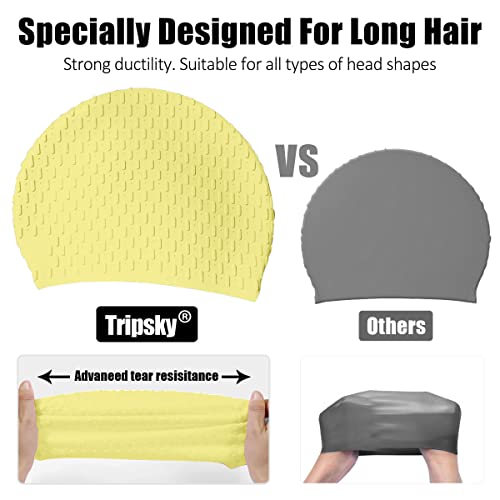 Tripsky Silicone Swim Cap,Comfortable Bathing Cap Ideal for Curly Short Medium Long Hair, Swimming Cap for Women and Men, Shower Caps Keep Hairstyle Unchanged (Light Yellow) - Image 5