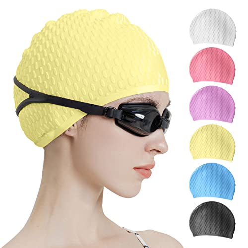 Tripsky Silicone Swim Cap,Comfortable Bathing Cap Ideal for Curly Short Medium Long Hair, Swimming Cap for Women and Men, Shower Caps Keep Hairstyle Unchanged (Light Yellow) - Image 1