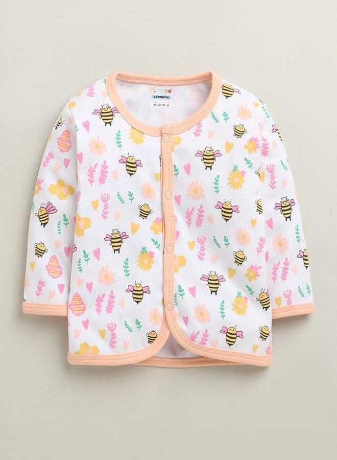 BUMZEE Girls Cotton Full Sleeves Jabla & Pyjama Set Peach & White - 0-3 Months (Peb10910B-pch) - Image 2