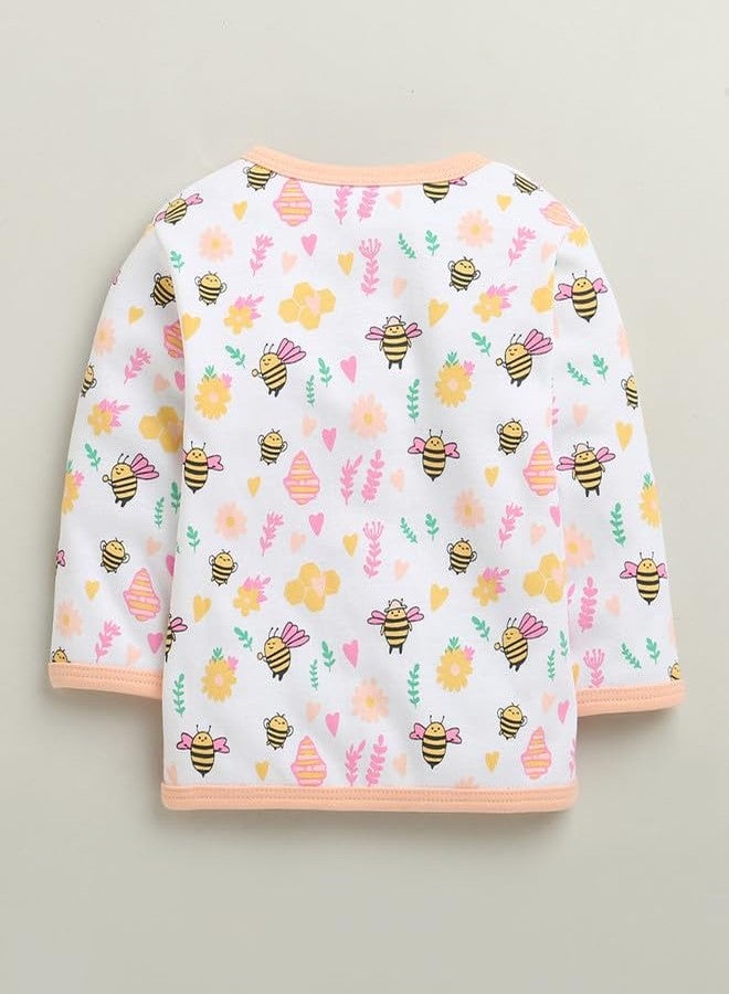 BUMZEE Girls Cotton Full Sleeves Jabla & Pyjama Set Peach & White - 0-3 Months (Peb10910B-pch) - Image 3