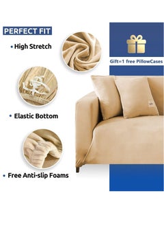 Beauenty Velvet Plush Sofa Cover with 1 Pillowcase, Stretch Sofa Slipcover Anti-Slip Couch Cover, Suitable for 1/2/3/4 Seater or L Shape Sofa,Furniture Protector for Dogs Pets Kids  - Image 2