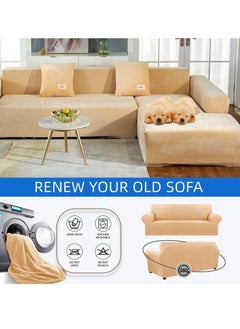 Beauenty Velvet Plush Sofa Cover with 1 Pillowcase, Stretch Sofa Slipcover Anti-Slip Couch Cover, Suitable for 1/2/3/4 Seater or L Shape Sofa,Furniture Protector for Dogs Pets Kids  - Image 3