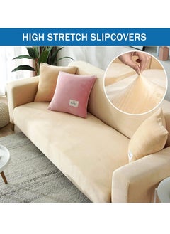 Beauenty Velvet Plush Sofa Cover with 1 Pillowcase, Stretch Sofa Slipcover Anti-Slip Couch Cover, Suitable for 1/2/3/4 Seater or L Shape Sofa,Furniture Protector for Dogs Pets Kids  - Image 5