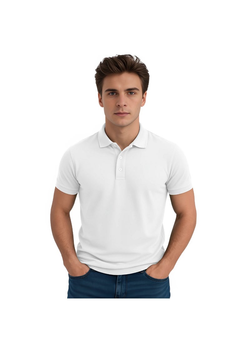 برينت شوب فور مي تي شيرت بولو رجالي من Interlock بقصّة عادية من القطن الخالص بأكمام قصيرة، 220 جرام لكل متر مربع، ألوان أساسية - Image 1