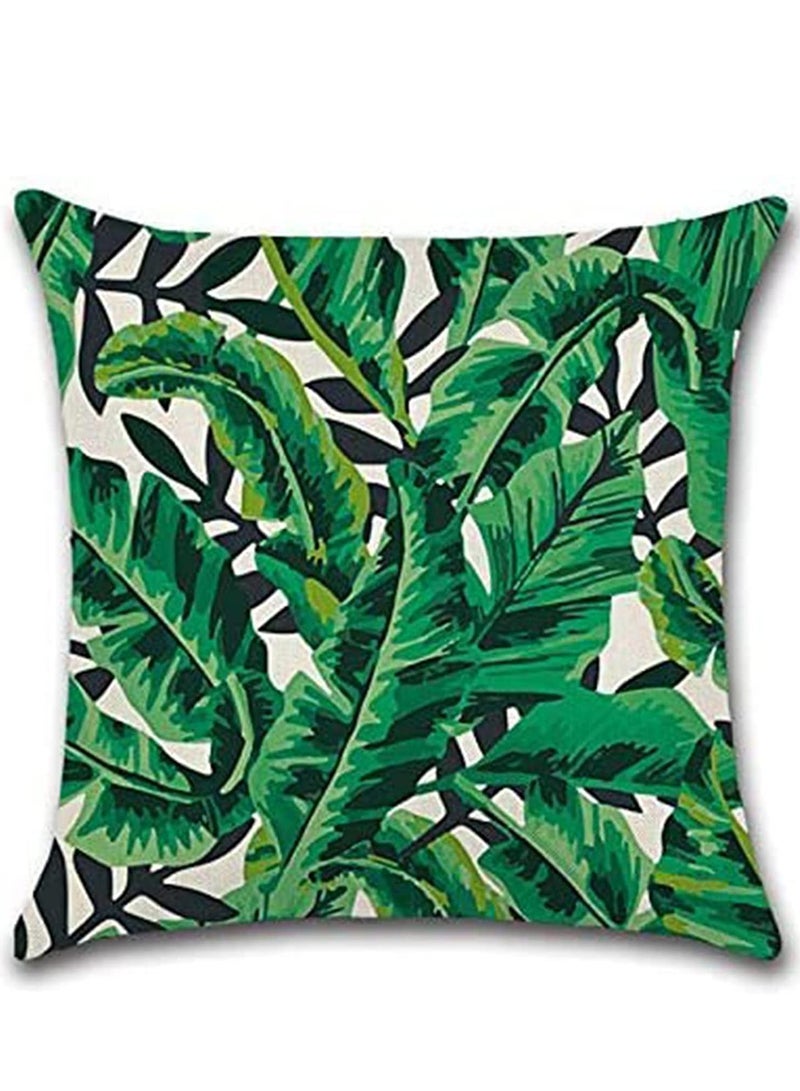 Throw Pillow Covers Green Cushion Covers Leaf, Tropical linen pillow covers with flamingo, Pack of 4 square jungle throw pillowcase, For sofa, couch, bedroom outdoor cushions 45 cm x 45 cm - Image 5