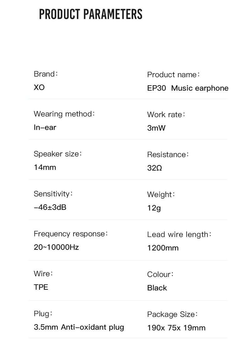 XO - INET Wired Music Earphones With Control Button And Microphone 1.2M - Black - Image 1