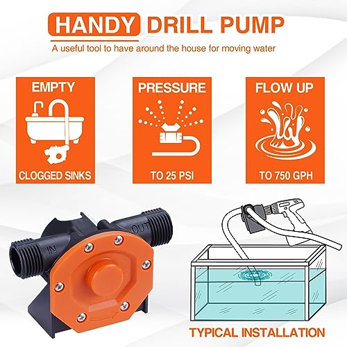 TOPWAY Self Priming Water Drill Pump Attachment with Suction and Discharge Hose, Mini Hand Power Drill Pump for Water, Oil Transfer - Image 2