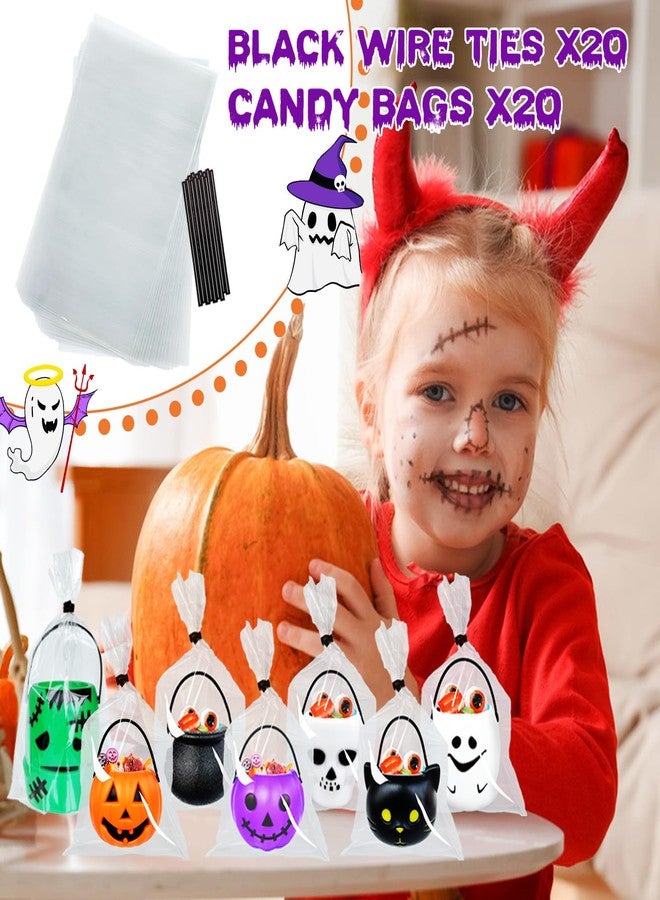 Blvochnnt 14 PCS Mini Halloween Candy Holder,Portable Pumpkin Ghost Cauldron Bucket with Candy Bags Black Wire Ties Halloween Party Supplies for Kids,Trick or Treat - Image 3