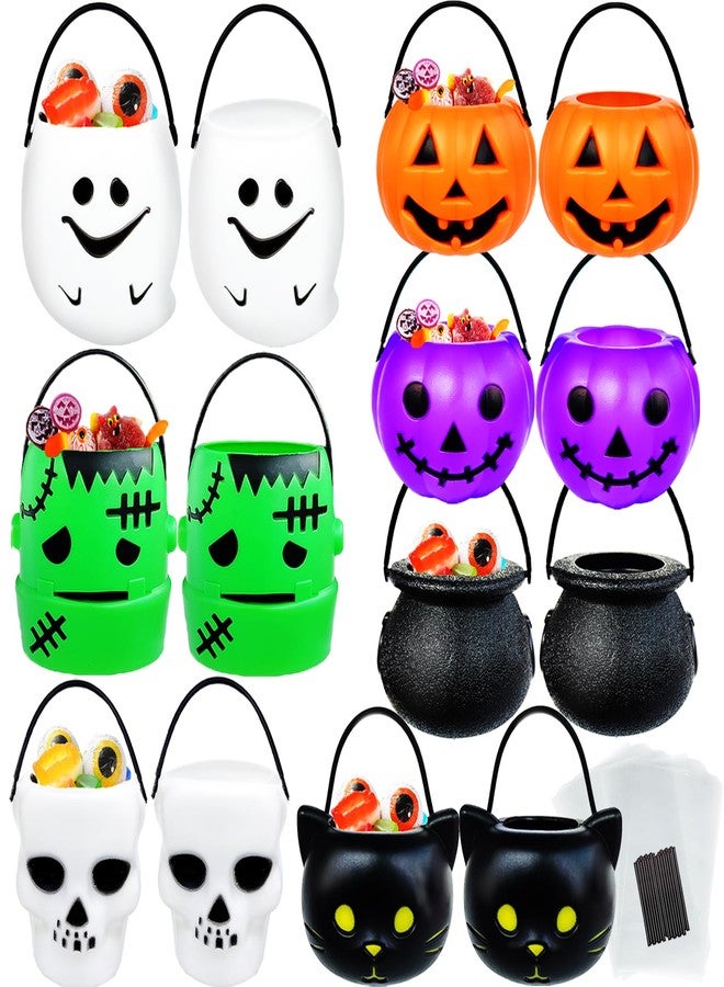 Blvochnnt 14 PCS Mini Halloween Candy Holder,Portable Pumpkin Ghost Cauldron Bucket with Candy Bags Black Wire Ties Halloween Party Supplies for Kids,Trick or Treat - Image 1