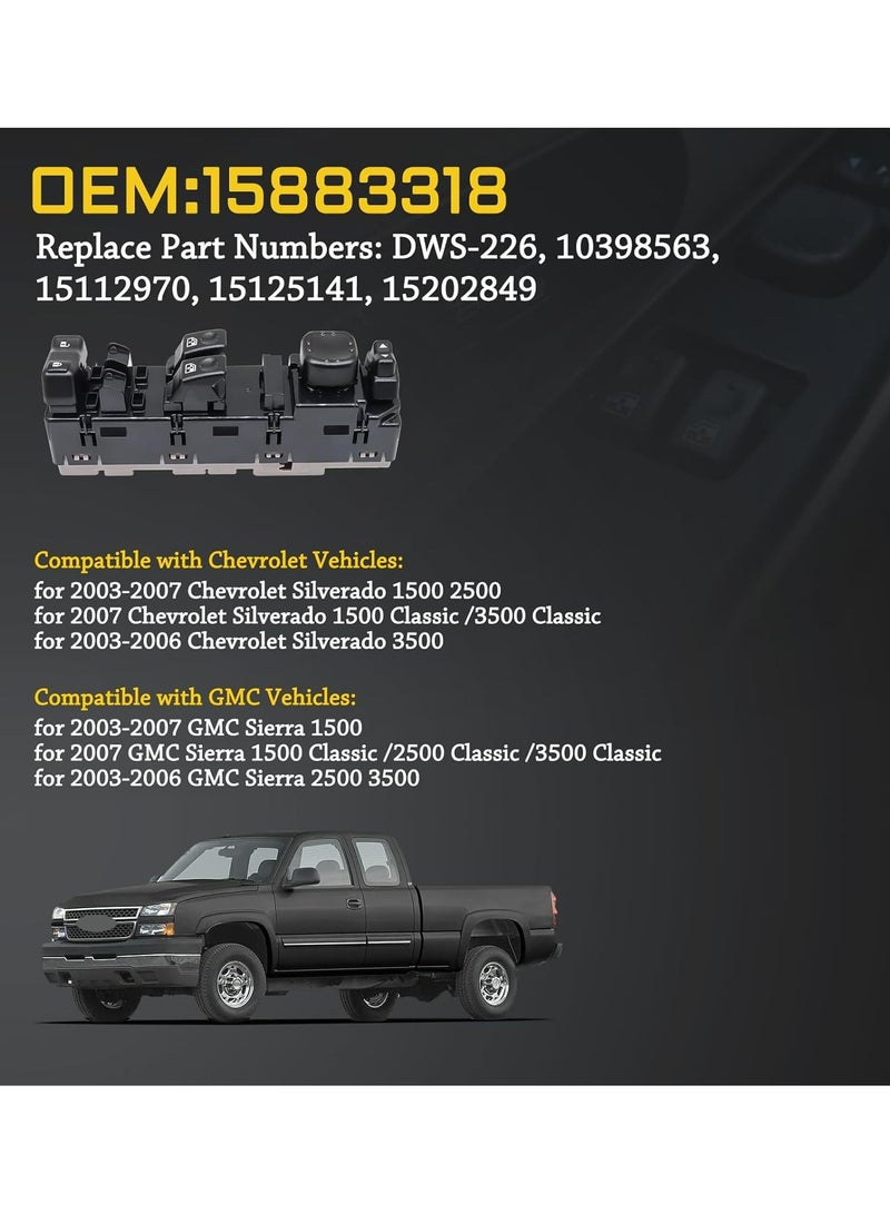 TLAXCA 15883318 Window Switch Driver Side for 2003-2007 Chevrolet Silverado1500 2500 GMC Sierra Window Switch Dock Lock without Folding Mirrors Function Replace DWS-226,10398563, 15112970 - Image 3