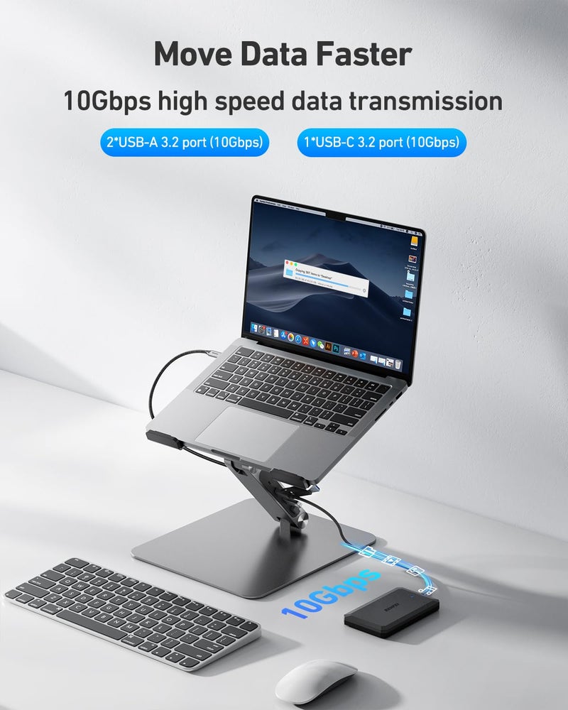 BENFEI Laptop Stand with USB C 6in1 Docking Station, HDMI 4K@60Hz,Gigabit Ethernet, 100W Power Delivery, 10Gbps 1*USB C 3.2 and 2*USB A 3.2 Compatible with MacBook Pro/Air, iPad Pro, XPS, Thinkpad - Image 5