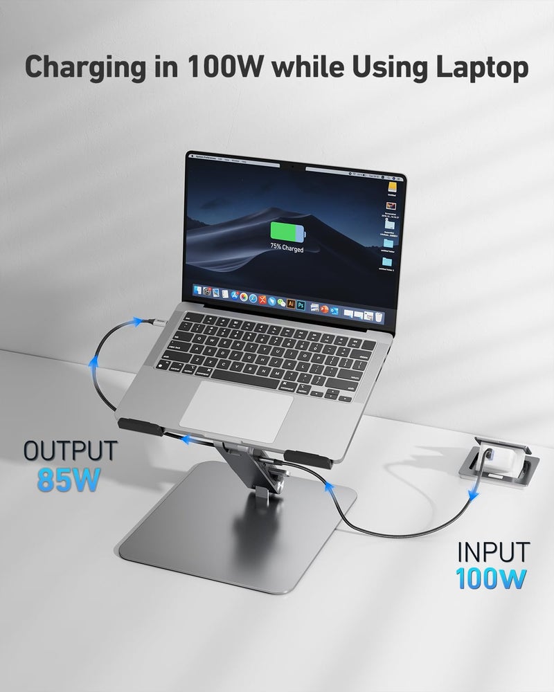 BENFEI Laptop Stand with USB C 6in1 Docking Station, HDMI 4K@60Hz,Gigabit Ethernet, 100W Power Delivery, 10Gbps 1*USB C 3.2 and 2*USB A 3.2 Compatible with MacBook Pro/Air, iPad Pro, XPS, Thinkpad - Image 4